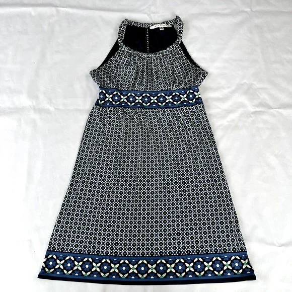 Max Studio | Dresses | Max Studio Sleeveless A Line Dress Womens Small Blue  White Floral Stretch Midi | Poshmark